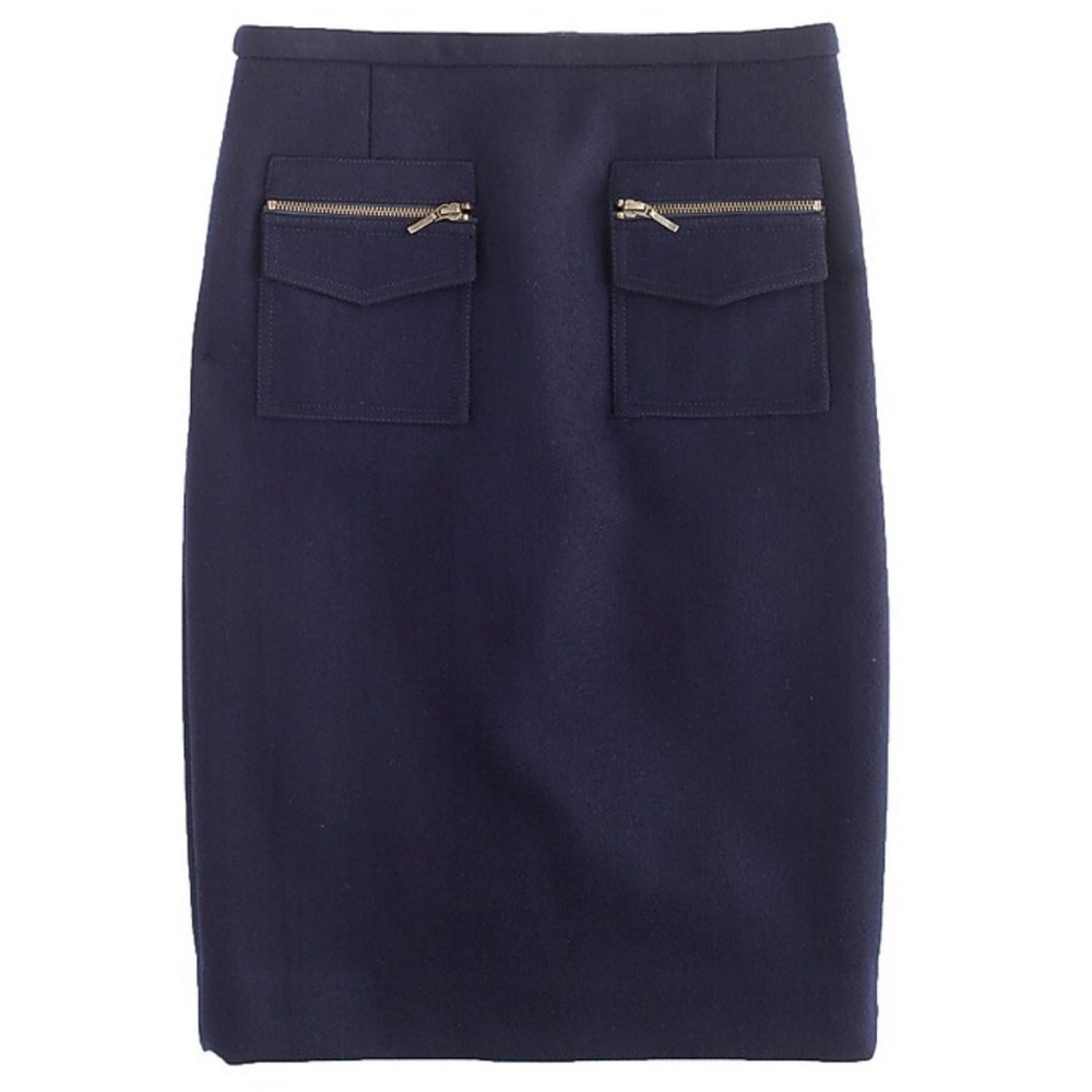 J. Crew The Pencil Skirt Navy Wool Blend Skirt With Zip Pockets | Size 4